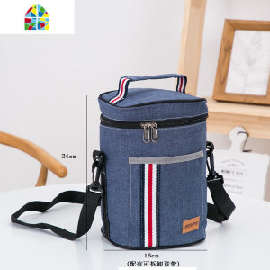 封后圆形保温桶饭盒袋套加厚铝箔早餐带饭兜碗手提包时尚饭盒便当盒包 FENG #0915圆筒包直径18x24cm适合2L保