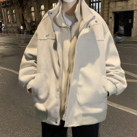 男装新款潮牌美式复古情侣宽松休闲百搭时尚男士连帽夹克黑色外套