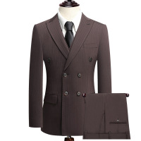 戗驳领双排扣三件套套装西服男商务西装韩版修身正装婚礼结婚西服