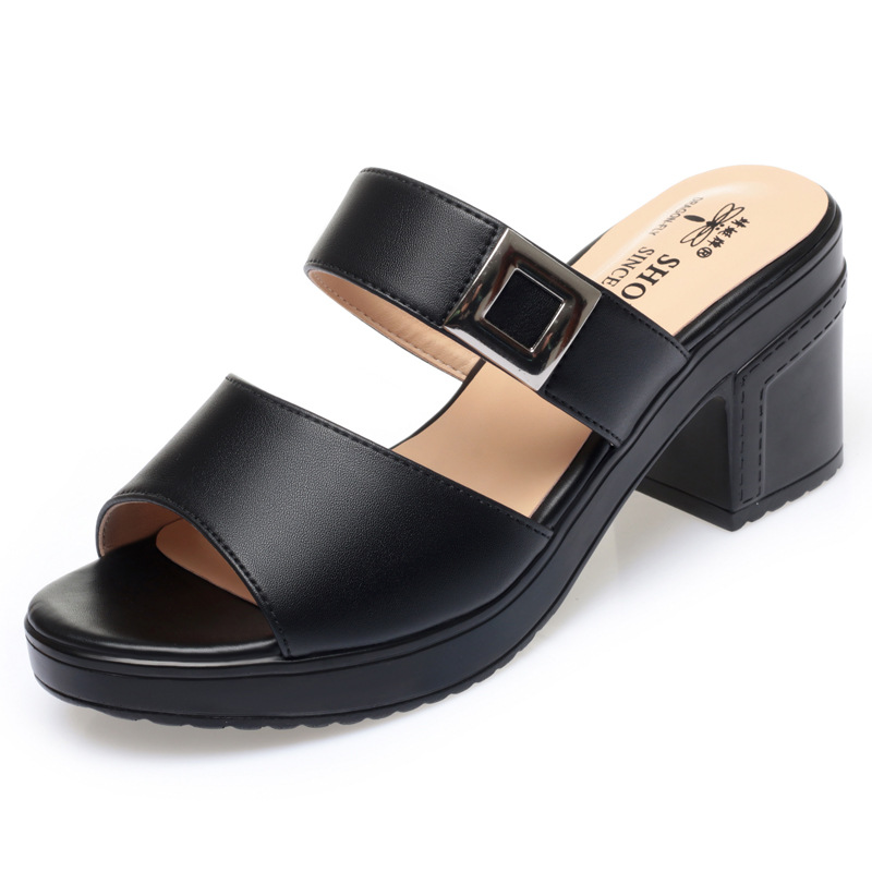 凉拖鞋女夏季新款妈妈鞋厚底防水台大码外穿中跟粗跟凉拖鞋