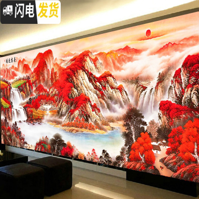 三维工匠棉十字绣2019新款绣线绣鸿运当头客厅大幅山水画2米5满绣 满绣[棉线4股]360x120CM大格
