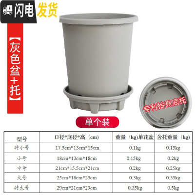 三维工匠升级改良加厚加仑盆控根盆超透气透水月季盆铁线莲盆树脂花盆p15 [单个装][浅灰盆+托] 大花盆容器