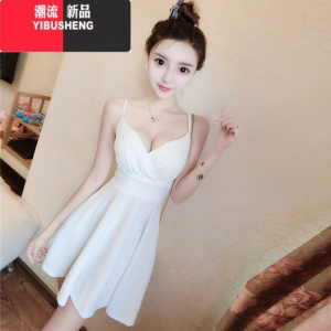 YIBUSHENG夜店女装季新款低胸V领露背收腰抹胸公主短裙晚礼服吊带连衣裙