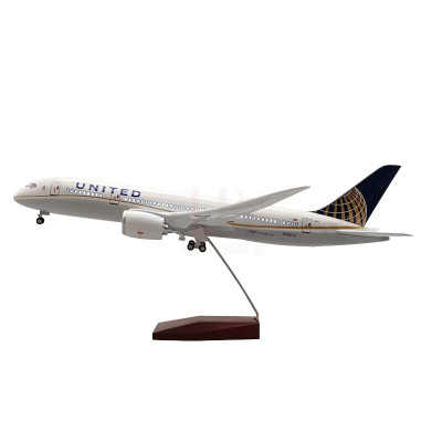 空客波音787系列飞机玩具民航客机47CM仿真飞机模型带轮子声控LED灯声控空客模型摆飞机模型摆件787美联航