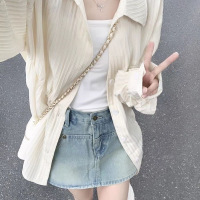 海浪条翻领衬衫女夏季户外透气防晒衣开衫外套休闲长袖打底衫上衣_1