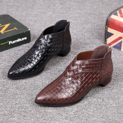 Ideamini欧货2021春秋季新款百搭单靴皮深口中跟单鞋女鞋粗跟小皮鞋尖头