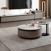 全友家居现代简约高低错落客厅圆茶几储物电视柜灵活摆放高边几