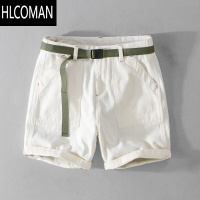 HLCOMAN夏季工装男短裤宽松休闲裤帅气青年潮流百搭白色五分裤子