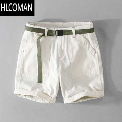 HLCOMAN夏季工装男短裤宽松休闲裤帅气青年潮流百搭白色五分裤子