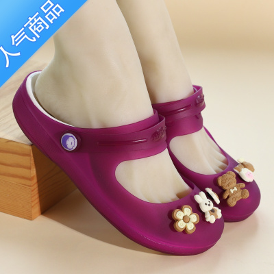 SUNTEK两用防滑厚底拖鞋女夏季休闲沙滩凉鞋外穿护士洞洞鞋平底新款2023