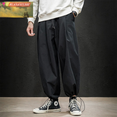 珂卡慕(KEKAMU)春季抽绳束脚裤男潮牌坠感阔腿裤加大码直筒裤宽松嘻哈萝卜灯笼裤