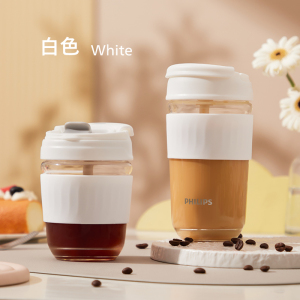 飞利浦玻璃水杯女带吸管便携可爱夏季泡茶大容量咖啡杯子ins风