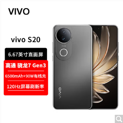 vivo S20 松烟墨 12GB+512GB 第三代骁龙7芯 5G 6500mAh大电池 90W快充 5000万防畸变柔光自拍 拍照 AI 手机