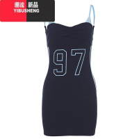 YIBUSHENG 美式运动休闲字母印花吊带连衣裙女显瘦修身百搭辣妹短裙