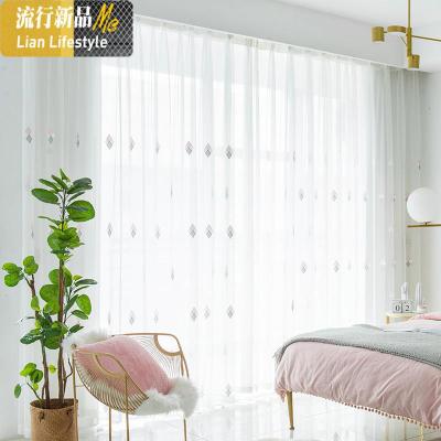 窗帘北欧简约客厅纱帘白色刺绣窗纱透光不透人白纱卧室阳台纱遮光 三维工匠