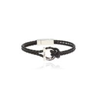Salvatore Ferragamo时尚黑银编织手链小牛皮磁扣设计优雅女款饰品