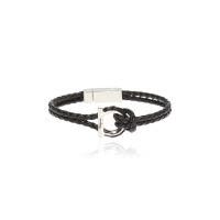 Salvatore Ferragamo时尚黑银编织手链小牛皮磁扣设计优雅女款饰品