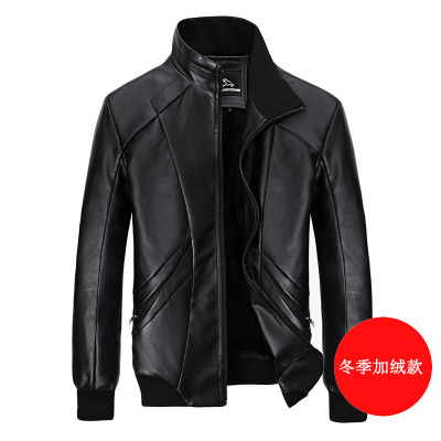 HongZun男士皮衣加绒加厚帅气青年修身韩版皮夹克男装冬季男式机车外套皮衣