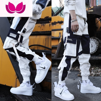 七斓国潮工装裤男夏季薄款九分宽松拼接束脚休闲裤ins潮牌痞帅长裤子