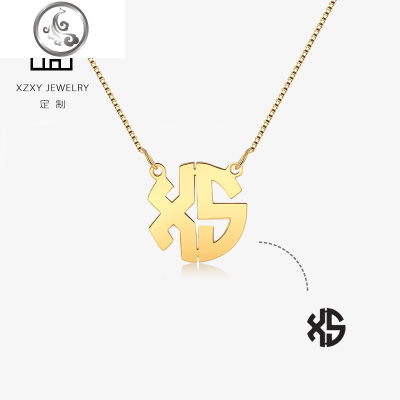 定做定制925纯银字母项链DIY字母名字情侣项链男女锁骨链创意 JiMi