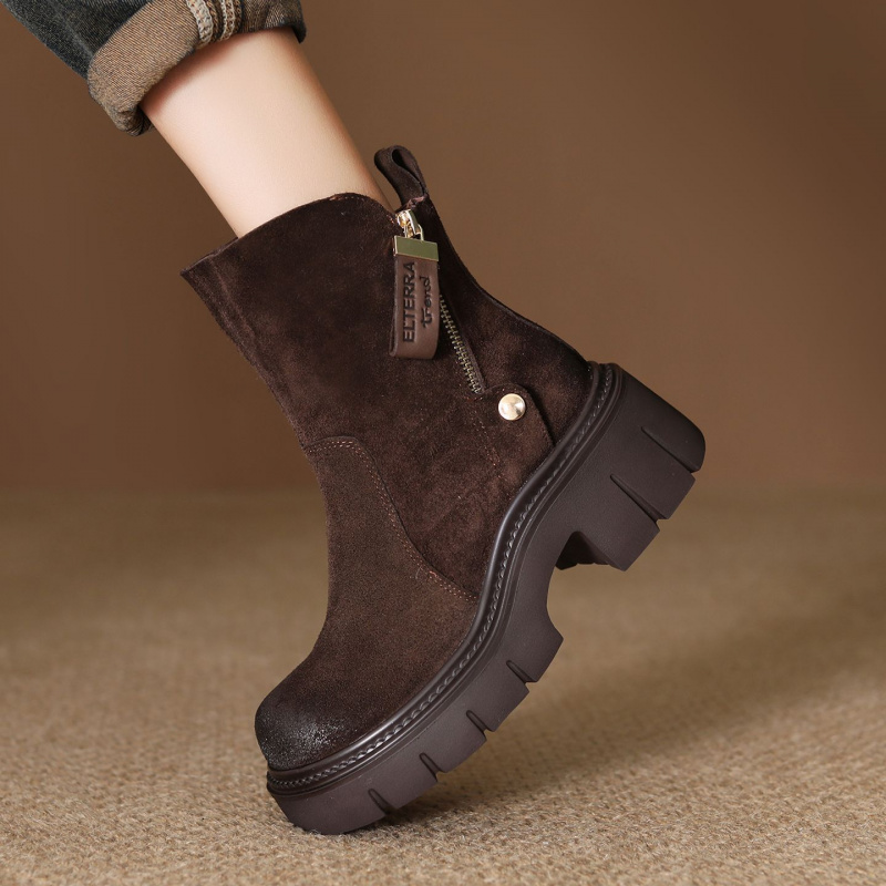 头层牛皮复古马丁靴女秋冬新款防滑耐磨真皮厚底休闲百搭短靴