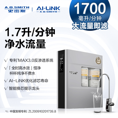 史密斯A.O.SMITH R1700FWi-EN纯水机 6000升大容量台下式智能滤芯报警设计