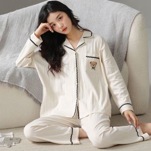 秋冬季睡衣女卡通可爱学生开衫长袖纯棉可外穿休闲全棉家居服套装