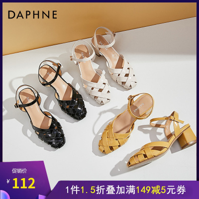 达芙妮罗马凉鞋女2021年新款夏季中跟粗跟百搭仙女风包头镂空女鞋