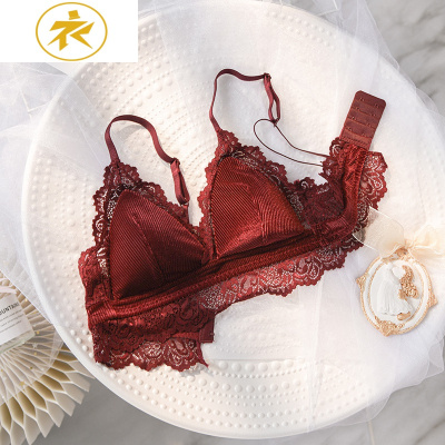 Ideamini内衣女超薄款无钢圈属牛本命年红色性感内裤一套性惑少女文胸套装文胸套装