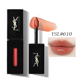 YSL圣罗兰镜面唇釉610#冰乌龙 普通款爱心款随机 提升气色成膜持久不脱妆留色不易沾杯温柔气质裸妆素颜