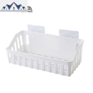 创意家居壁挂粘贴塑料篮子式墙壁收纳盒厨房免打孔储物筐置物浴室 三维工匠 白色