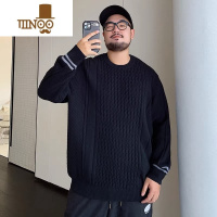 YANXU潮牌胖子宽松圆领针织衫加肥加大码毛衣男士青年麻花毛线衣