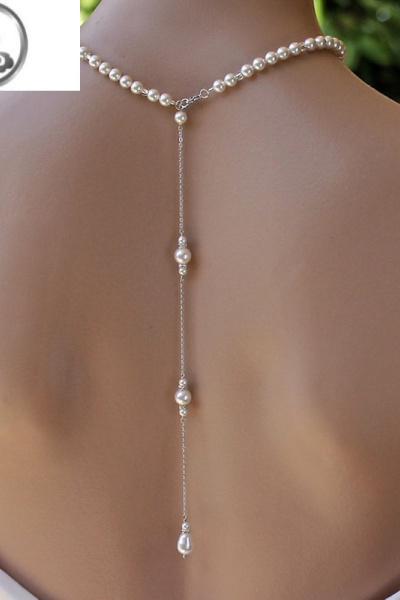 JiMi[身体链女]欧美新款贝壳珍珠项链 流苏漏空后背链露背礼服配饰