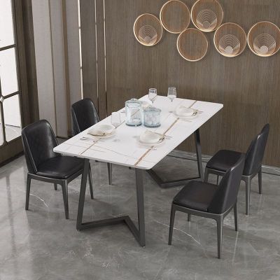 北欧大理石餐桌家用小户型轻奢餐桌椅组合后现代简约长方形饭桌子