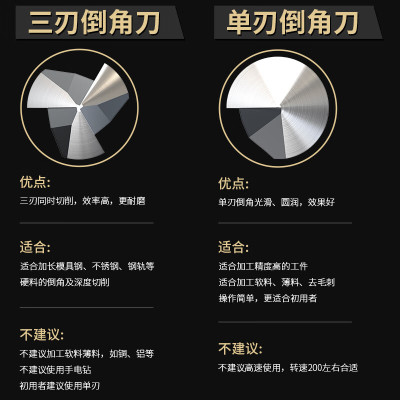沪豪(HUHAO) 倒角刀 90度三刃不锈钢扩孔钻头沉孔去毛刺锪钻45度单刃倒角器