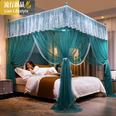 落地新款加厚加密蚊帐家用1.5m床公主风1.8m网红支架纹账三开 三维工匠