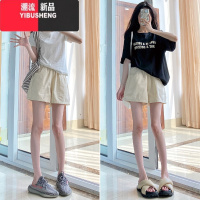 YIBUSHENG蓝色短裤女季薄款2024新款高腰外穿休闲阔腿小个子运动五分裤