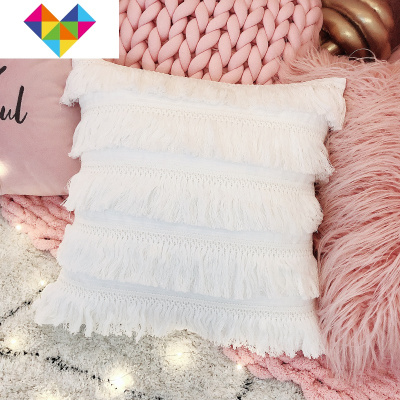 棉抱枕ins北欧风少女可爱网红床头护腰靠垫流苏沙发客厅大靠枕御蓝锦