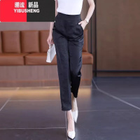 YIBUSHENG冰丝缎面九分裤女2024季新款薄款高腰显瘦休闲垂感小脚哈伦裤子