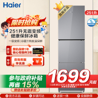 海尔(Haier) 251升无霜变频健康保鲜冰箱 简美三门 自然新鲜 一级变频 黑金净化BCD-251WGHC3E7AS
