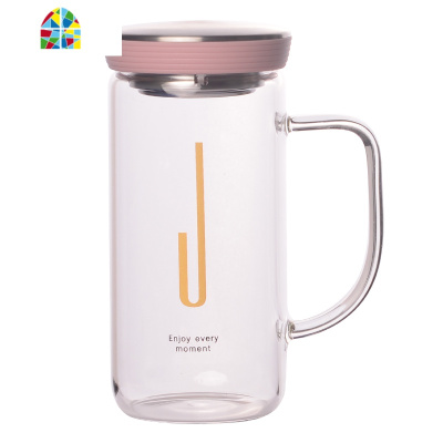 玻璃杯便携水杯女带盖透明办公室杯子带把家用ins风简约过滤茶杯 FENGHOU