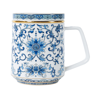 Gao Chun Ceramics高淳陶瓷中式家用茶杯青花珐琅彩水杯带盖茶杯礼盒装