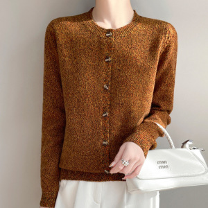 25年春季新款安迪绒圆领女士开衫复古风花纱设计感百搭上衣外套潮