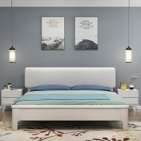 北欧白色实木床现代简约1.35米小户型1.2m单双人床1.5m高箱储物床