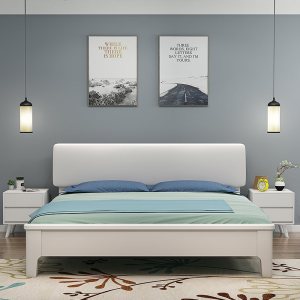 北欧白色实木床现代简约1.35米小户型1.2m单双人床1.5m高箱储物床