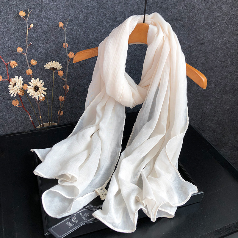 盛世尼曼米白色围巾女春秋冬季薄款百搭棉麻亚麻披肩2020新款丝巾围脖