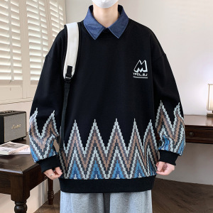 |港风高街男士卫衣新款休闲上衣青少年潮牌翻领长袖款