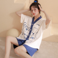 睡衣女夏季棉质短袖开衫和服年新款大码宽松可外穿家居服套装