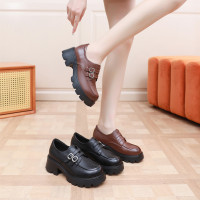 英伦风乐福鞋女25春季新款厚底轻奢真皮小皮鞋皮带扣四季软底单鞋