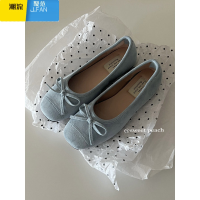 聚范甜桃星球法式软底蓝色芭蕾鞋女夏季2024新款复古平底浅口晚风单鞋